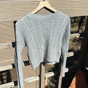 Nordstrom BP Cropped Silver Metallic Cable Knit Sweater